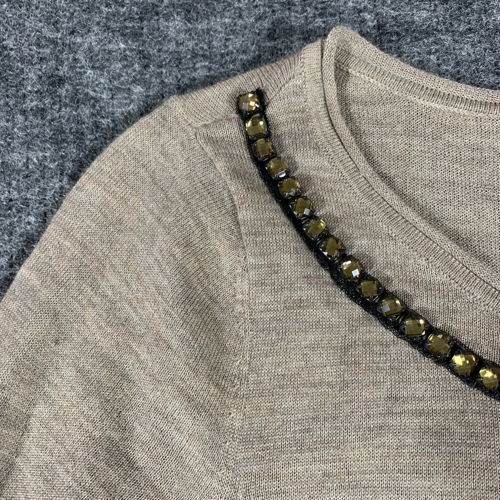 Ann Taylor Loft Sweater Womens Small Beige Lightweight Bow Tie Wool Blend Luxury - Picture 6 of 12